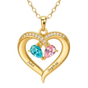 Custom double birthstone heart necklace